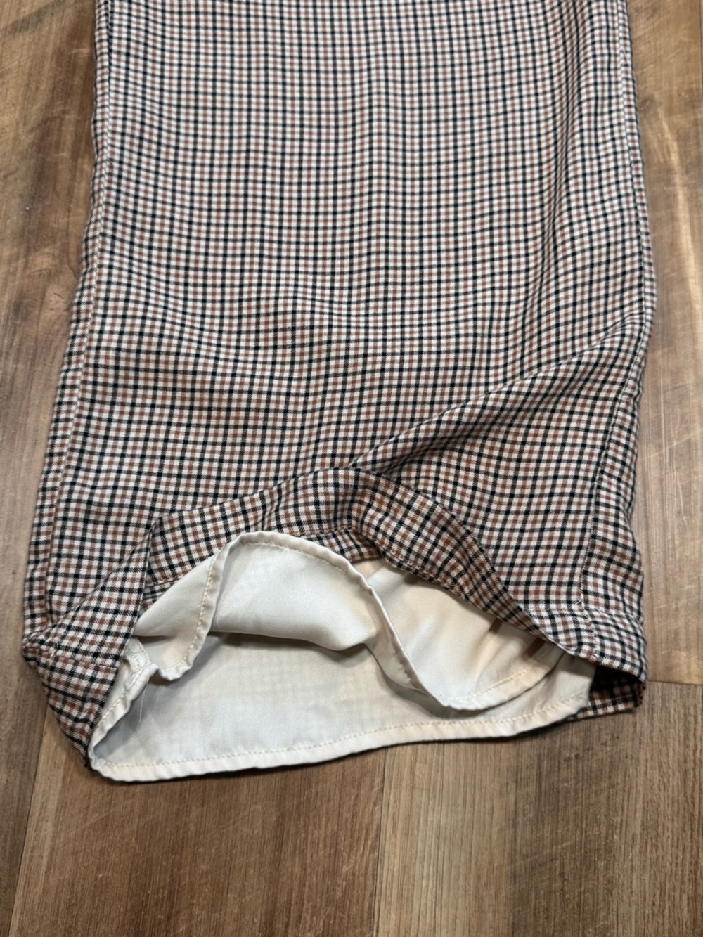 Kenzie + Francesca’s Brown and Cream Plaid Wide-Leg Pants, Size Large - Picture 9 of 16